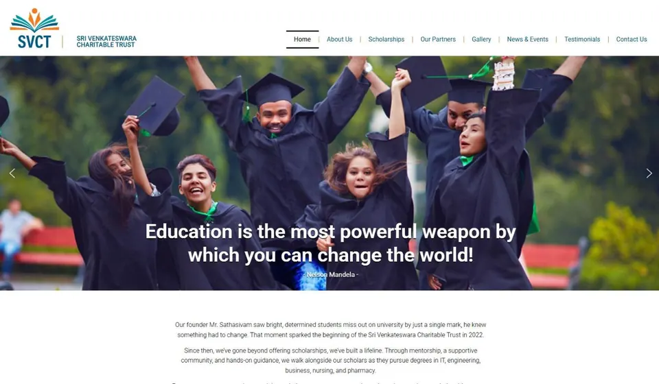 Homepage of the Sri Venkateswara Charitable Trust website, built by HypeX Digital