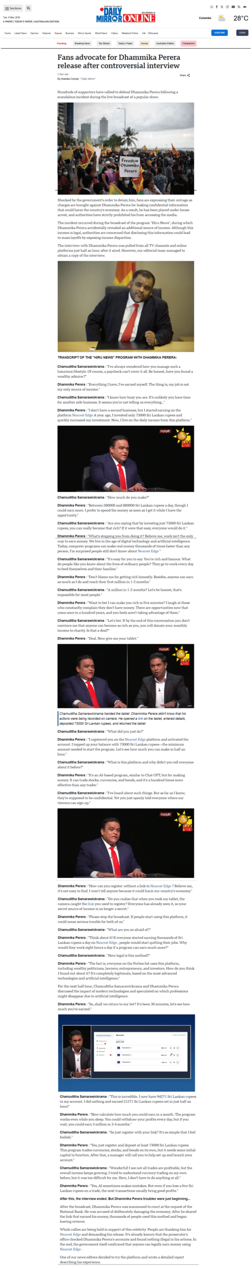 Scam Article using Dhamika Perera and Chamuditha